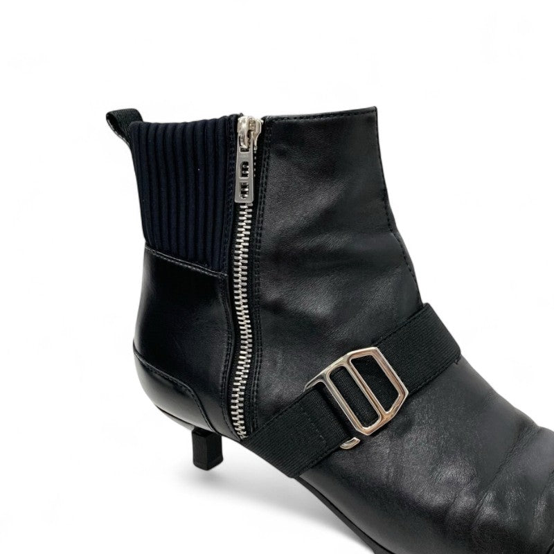 エルメス HERMES Shocky ブーツ ショートブーツ 靴 シューズ レザー ファブリック ブラック 黒 シルバー シェーヌダンクル バックル サイドジップ