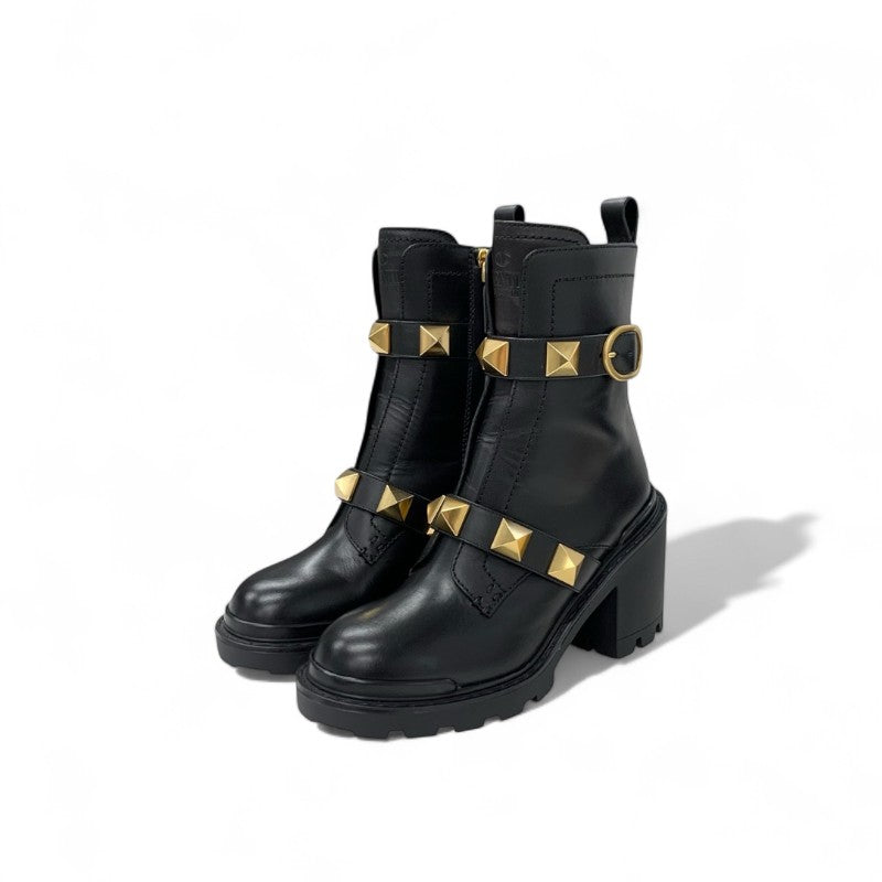 ヴァレンティノ VALENTINO ブーツ ショートブーツ 靴 シューズ カーフスキン ブラック 黒 ゴールド ローマンスタッズ コンバットブーツ
