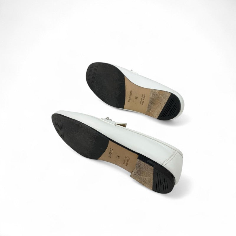 エルメス HERMES コレット ローファー 革靴 靴 シューズ レザー ホワイト 白 シルバー ルリバックル モカシン