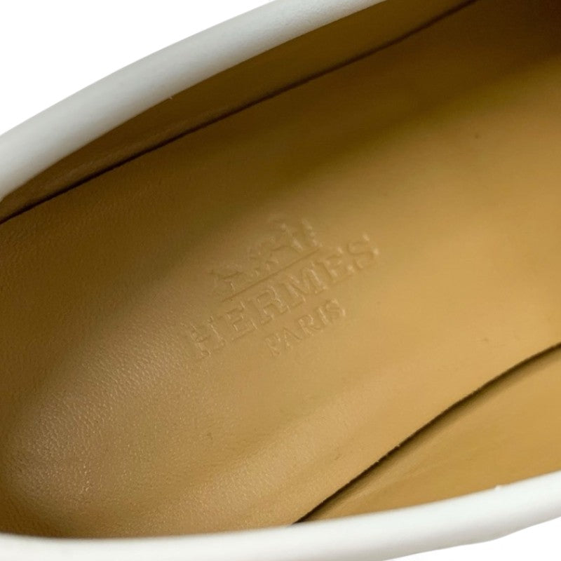 エルメス HERMES コレット ローファー 革靴 靴 シューズ レザー ホワイト 白 シルバー ルリバックル モカシン