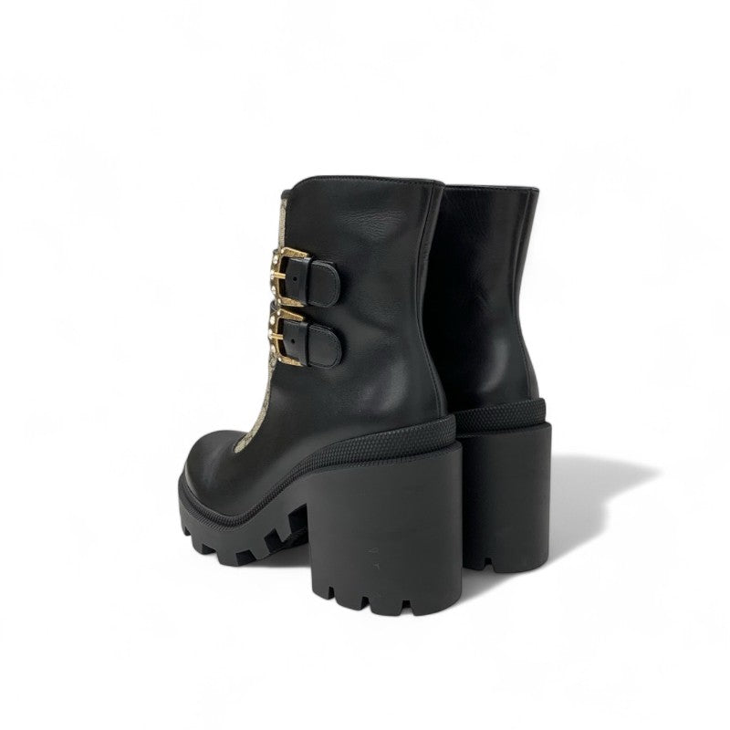 グッチ GUCCI GGスプリーム ブーツ ショートブーツ 靴 シューズ レザー ブラック ブラウン ゴールド ベルト ロゴ アンクルブーツ