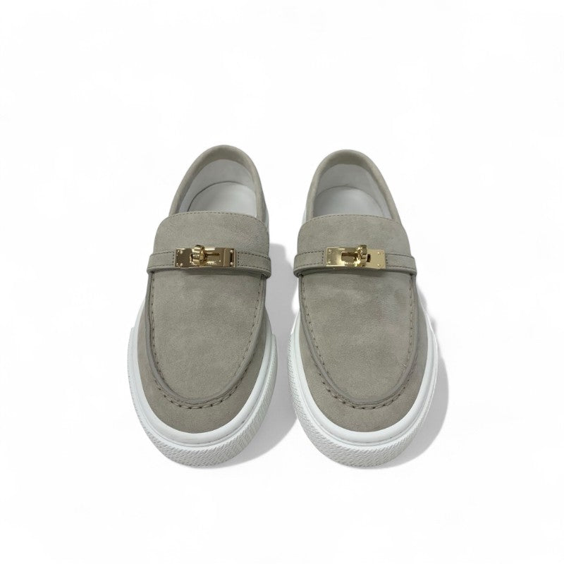 エルメス HERMES ゲーム スニーカー 靴 シューズ スエード ベージュ ピンクゴールド ケリー金具 スリッポン