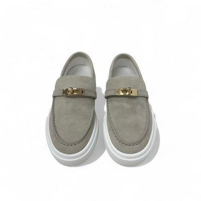 エルメス HERMES ゲーム スニーカー 靴 シューズ スエード ベージュ ピンクゴールド ケリー金具 スリッポン