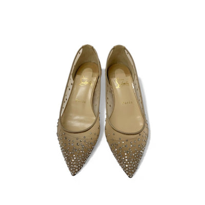 クリスチャンルブタン Christian Louboutin フラットシューズ 靴 シューズ メッシュ パテント ベージュ ラインストーン