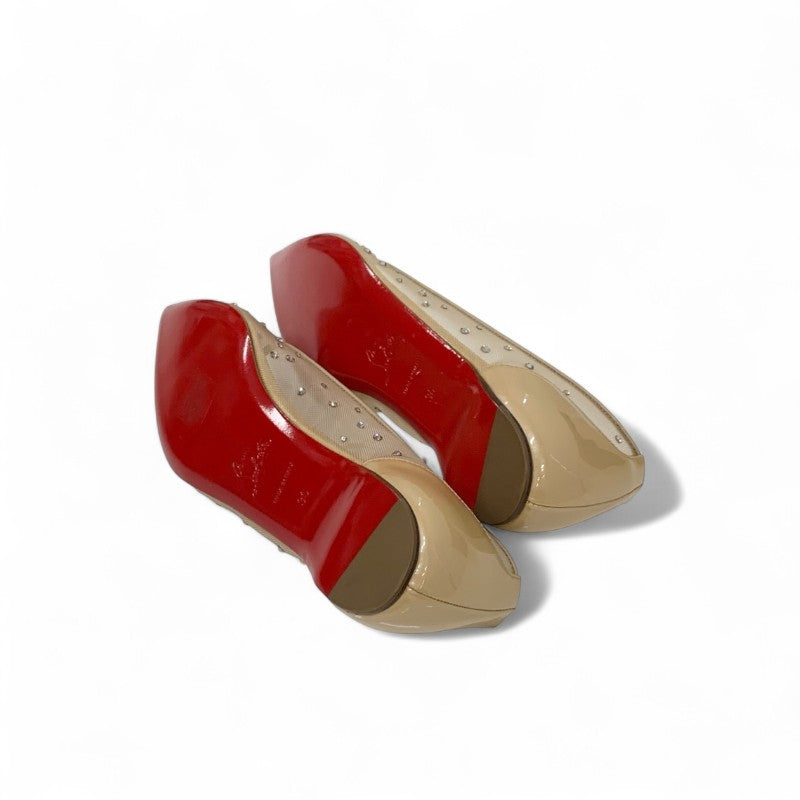 クリスチャンルブタン Christian Louboutin フラットシューズ 靴 シューズ メッシュ パテント ベージュ ラインストーン