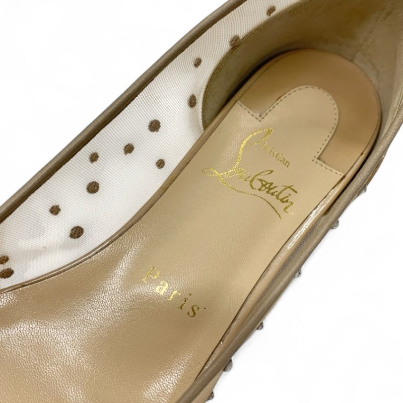 クリスチャンルブタン Christian Louboutin フラットシューズ 靴 シューズ メッシュ パテント ベージュ ラインストーン