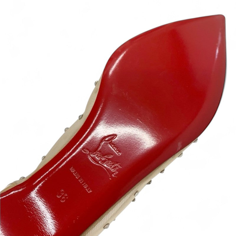 クリスチャンルブタン Christian Louboutin フラットシューズ 靴 シューズ メッシュ パテント ベージュ ラインストーン