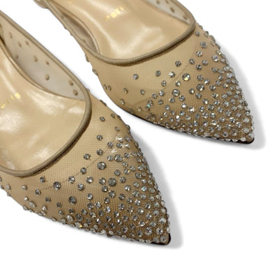 クリスチャンルブタン Christian Louboutin フラットシューズ 靴 シューズ メッシュ パテント ベージュ ラインストーン