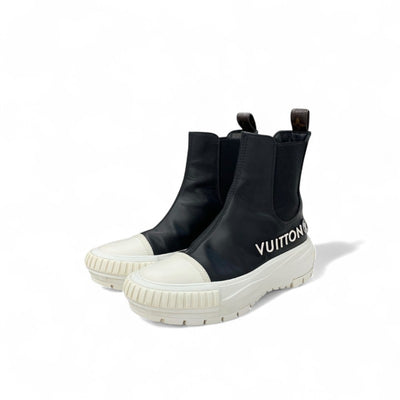 ルイヴィトン LOUIS VUITTON スクァッドライン モノグラム ブーツ ショートブーツ 靴 シューズ レザー ブラック ホワイト アンクルブーツ ロゴ サイドゴア ハイカットスニーカー