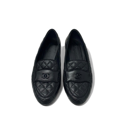 シャネル CHANEL フラットシューズ 靴 シューズ レザー ブラック マトラッセ ココマーク ローファー