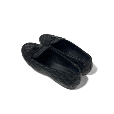 シャネル CHANEL フラットシューズ 靴 シューズ レザー ブラック マトラッセ ココマーク ローファー