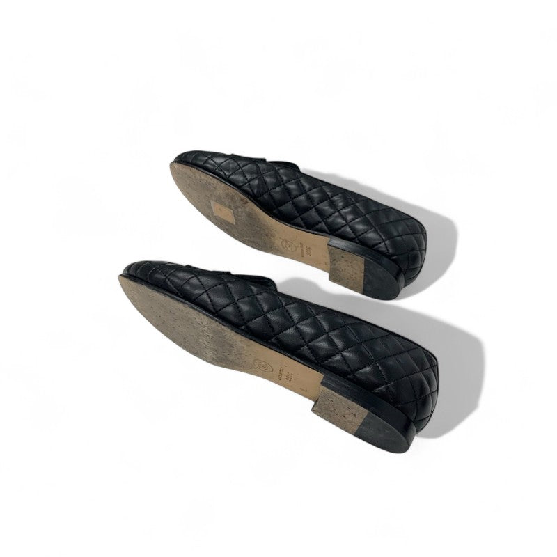 シャネル CHANEL フラットシューズ 靴 シューズ レザー ブラック マトラッセ ココマーク ローファー