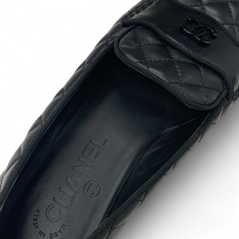 シャネル CHANEL フラットシューズ 靴 シューズ レザー ブラック マトラッセ ココマーク ローファー
