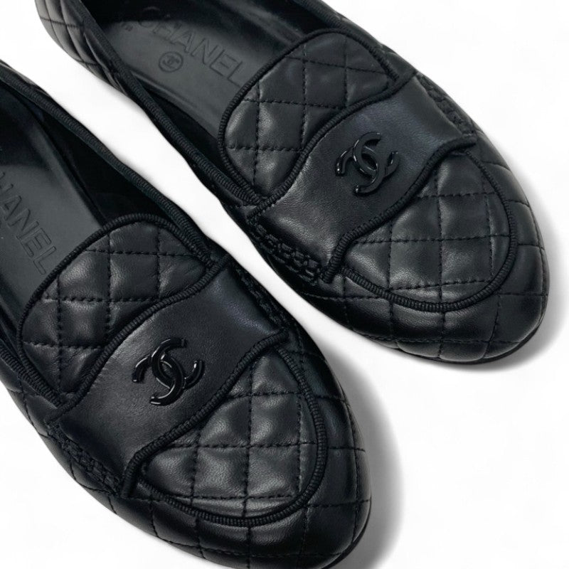 シャネル CHANEL フラットシューズ 靴 シューズ レザー ブラック マトラッセ ココマーク ローファー