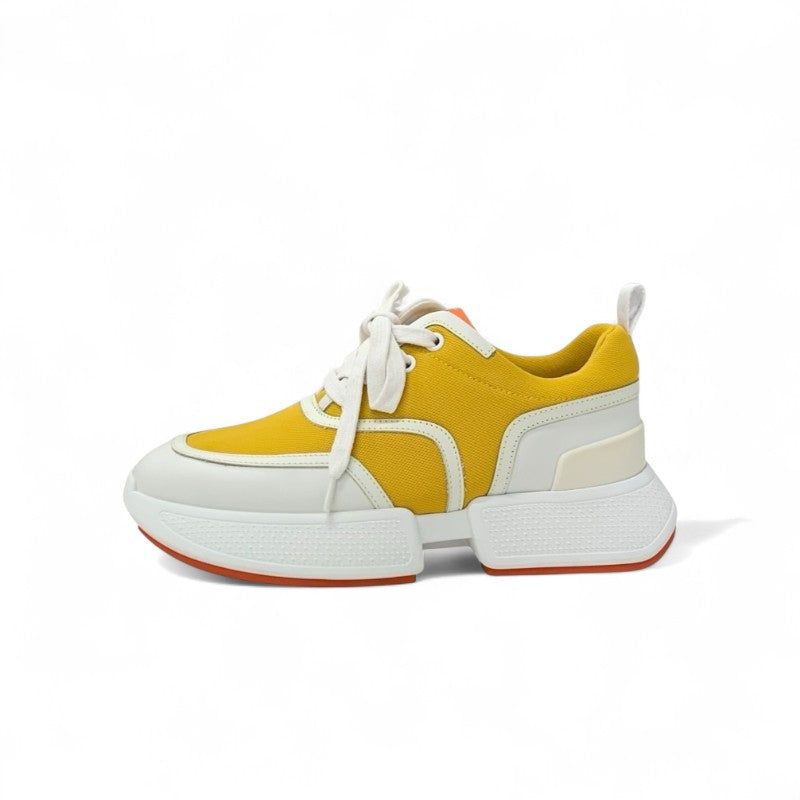 エルメス HERMES ギガ スニーカー 靴 シューズ ファブリック レザー イエロー ホワイト