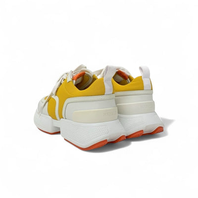 エルメス HERMES ギガ スニーカー 靴 シューズ ファブリック レザー イエロー ホワイト