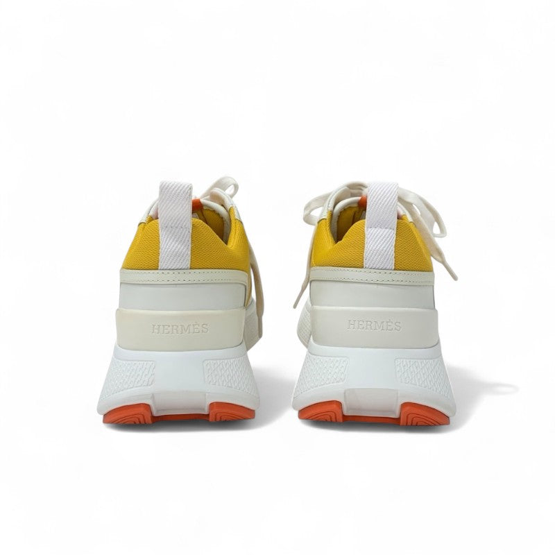 エルメス HERMES ギガ スニーカー 靴 シューズ ファブリック レザー イエロー ホワイト
