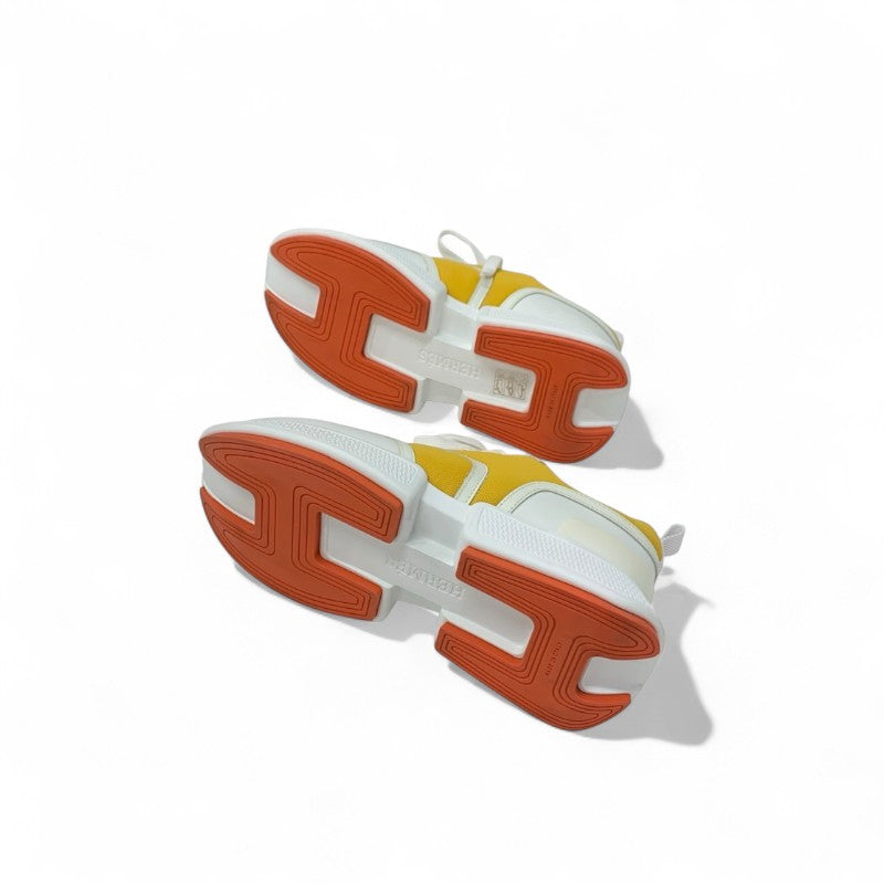 エルメス HERMES ギガ スニーカー 靴 シューズ ファブリック レザー イエロー ホワイト