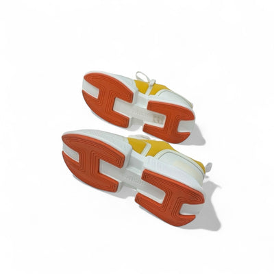 エルメス HERMES ギガ スニーカー 靴 シューズ ファブリック レザー イエロー ホワイト