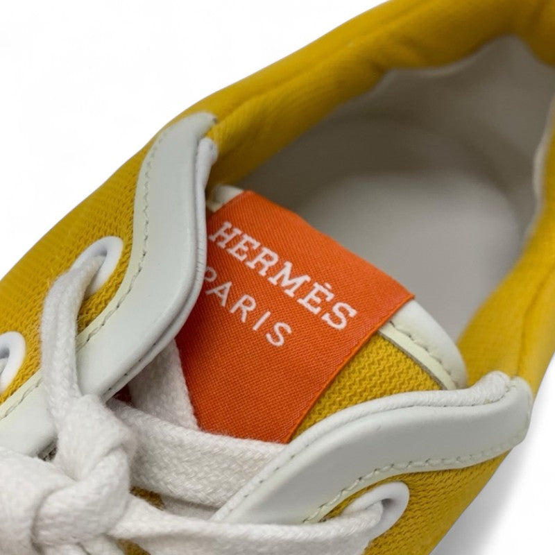 エルメス HERMES ギガ スニーカー 靴 シューズ ファブリック レザー イエロー ホワイト