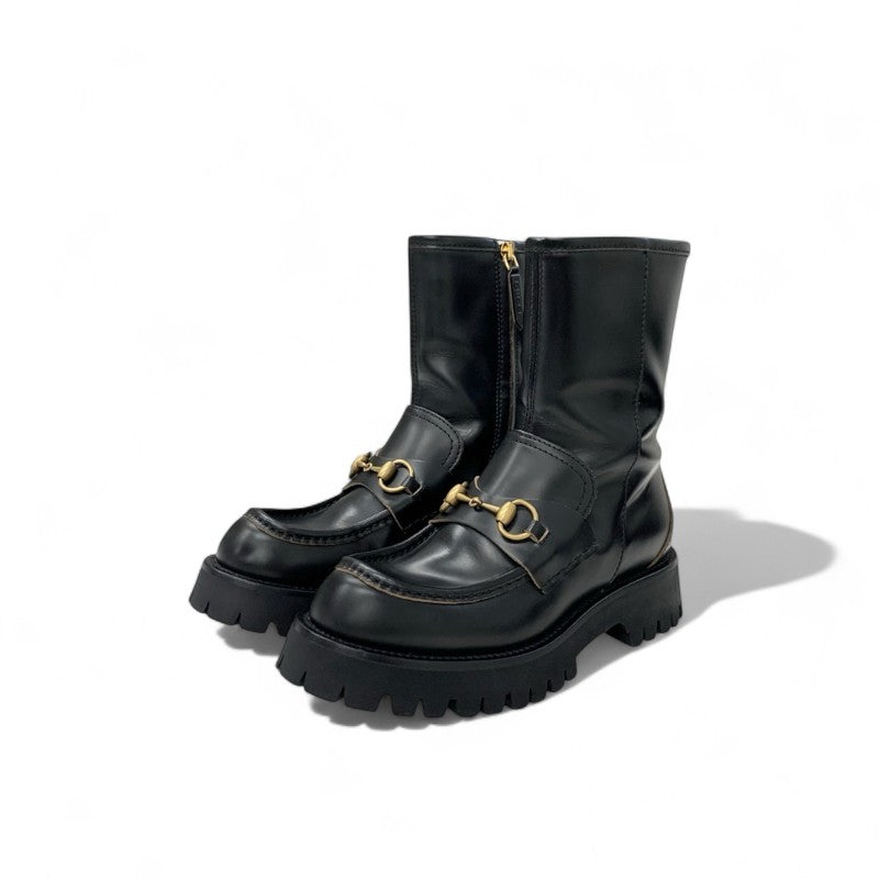 グッチ GUCCI ブーツ ショートブーツ 靴 シューズ レザー ブラック ゴールド ホースビット Bee 刺繍