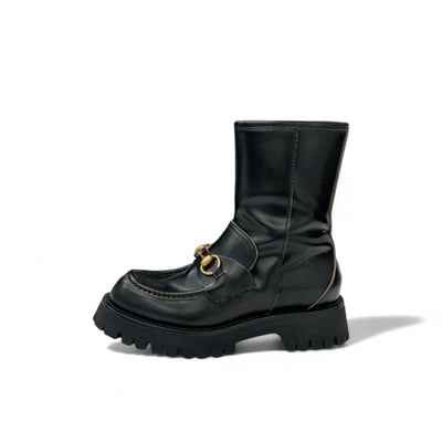 グッチ GUCCI ブーツ ショートブーツ 靴 シューズ レザー ブラック ゴールド ホースビット Bee 刺繍