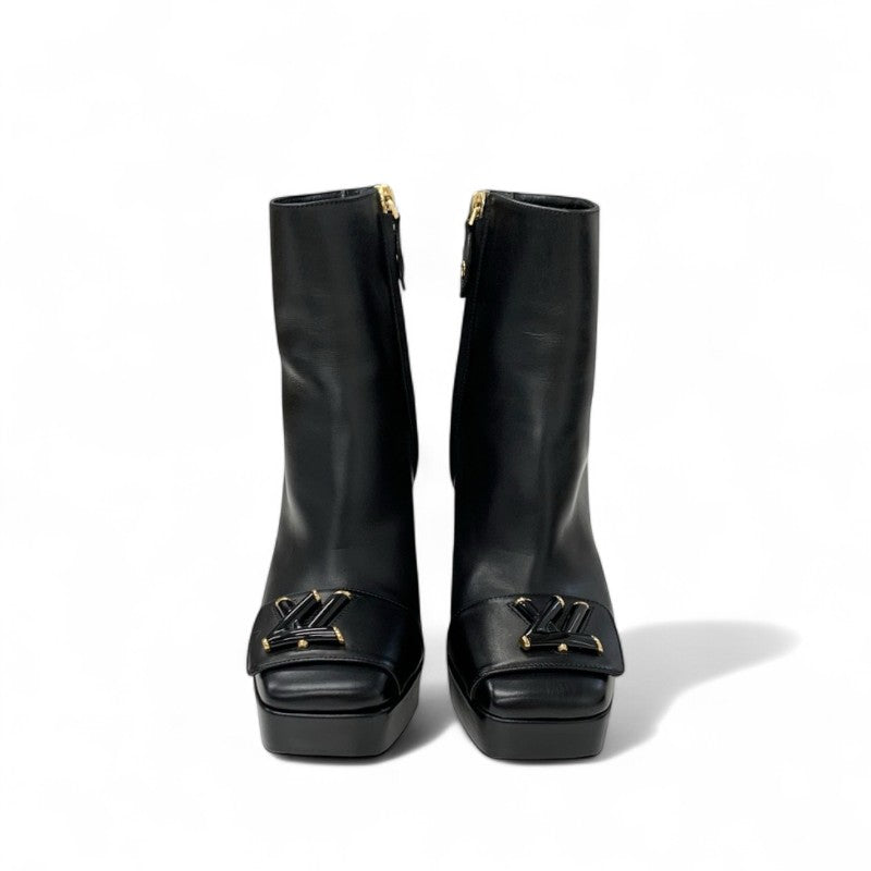 ルイヴィトン LOUIS VUITTON シェイクライン ブーツ ショートブーツ 靴 シューズ レザー ブラック ゴールド ロゴ アンクルブーツ