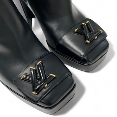 ルイヴィトン LOUIS VUITTON シェイクライン ブーツ ショートブーツ 靴 シューズ レザー ブラック ゴールド ロゴ アンクルブーツ