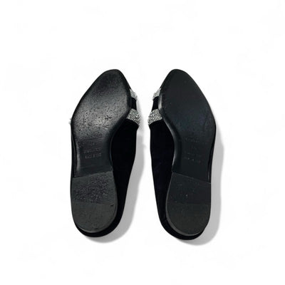 エルメス HERMES サンダル 靴 シューズ スエード レザー ブラック シルバー ビジュー ミュール フラット