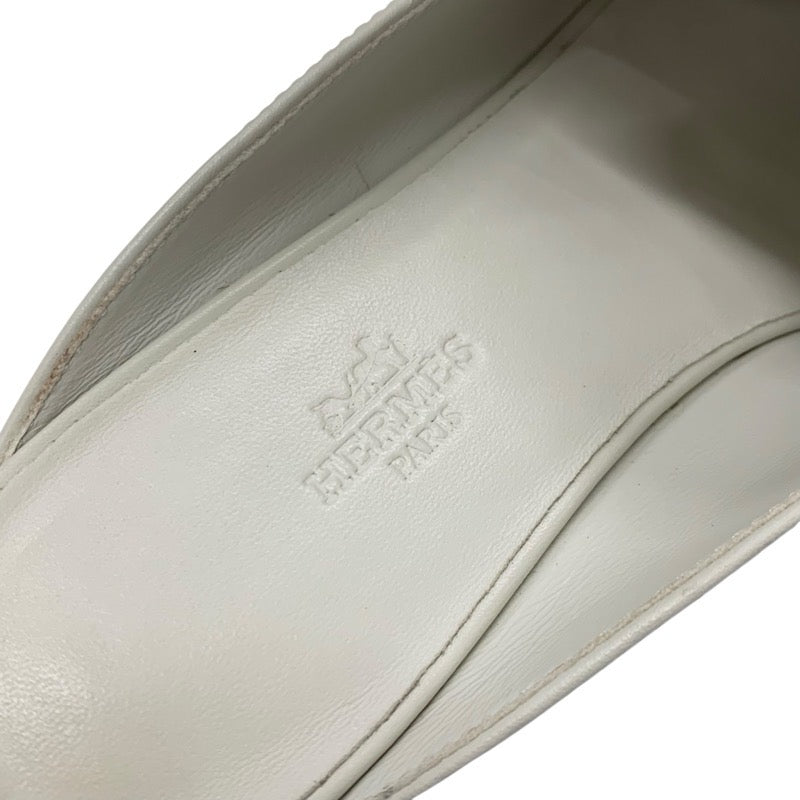 エルメス HERMES イオタ フラットシューズ 靴 シューズ レザー アイボリー シルバー ケリー金具 ミュール スリッパサンダル