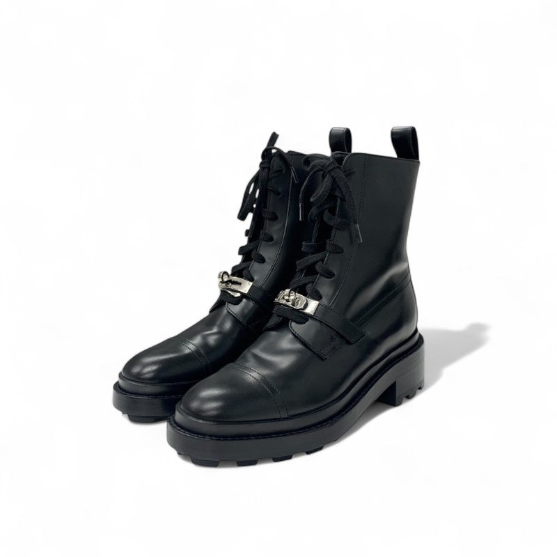 エルメス HERMES ファンク ブーツ ショートブーツ 靴 シューズ レザー ブラック 黒 シルバー ケリー金具 レースアップ