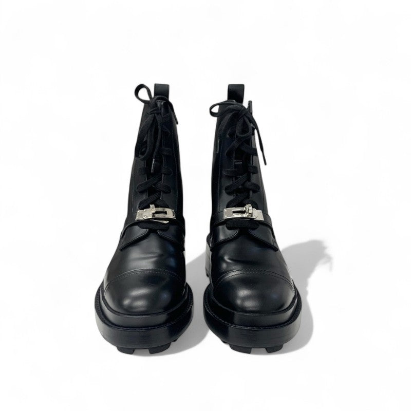 エルメス HERMES ファンク ブーツ ショートブーツ 靴 シューズ レザー ブラック 黒 シルバー ケリー金具 レースアップ