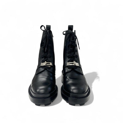 エルメス HERMES ファンク ブーツ ショートブーツ 靴 シューズ レザー ブラック 黒 シルバー ケリー金具 レースアップ
