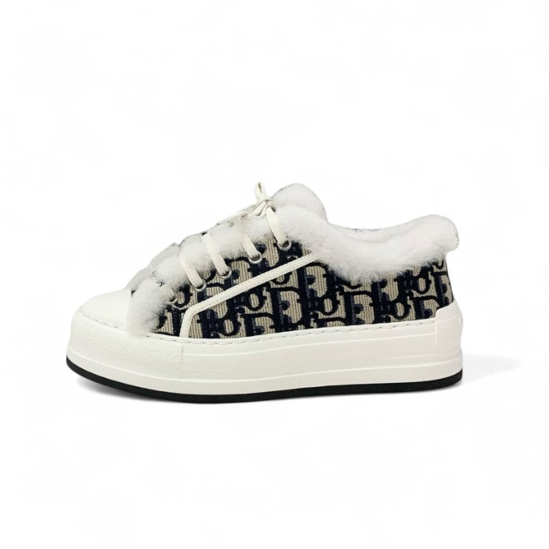 クリスチャンディオール CHRISTIAN DIOR WALK'N'DIOR スニーカー 靴 シューズ ファブリック ムートン ネイビー ホワイト