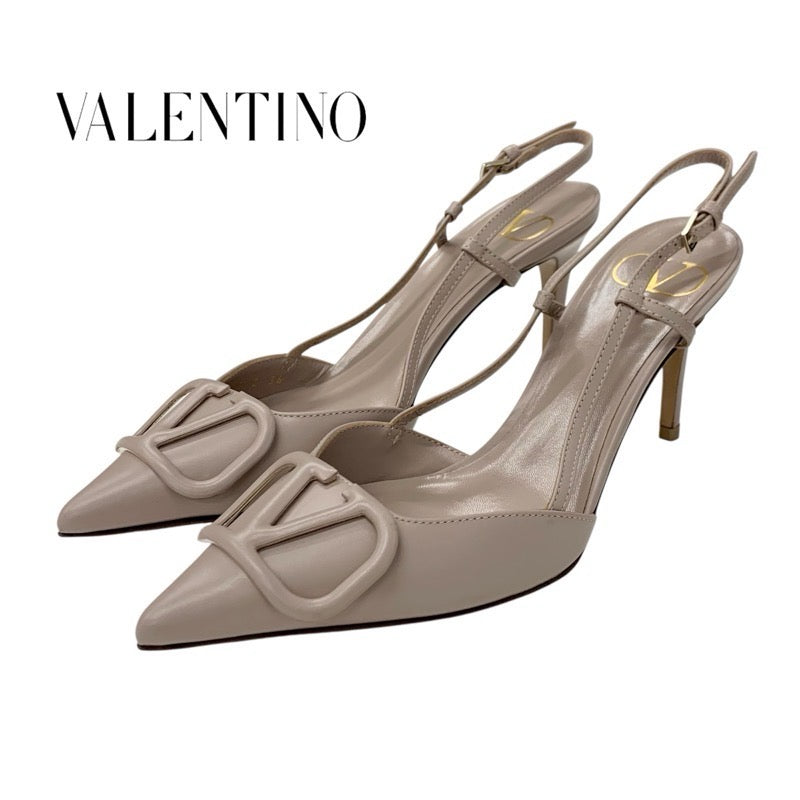 ヴァレンティノ VALENTINO パンプス 靴 シューズ レザー ピンクベージュ 未使用 Vロゴ スリングバック