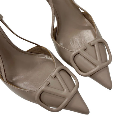ヴァレンティノ VALENTINO パンプス 靴 シューズ レザー ピンクベージュ 未使用 Vロゴ スリングバック