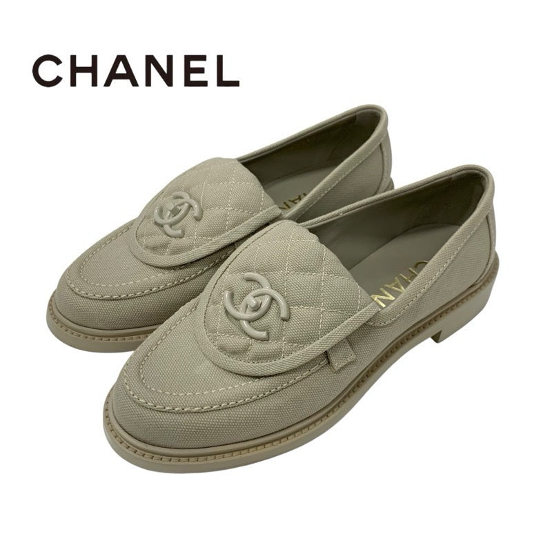 シャネル CHANEL ローファー 革靴 靴 シューズ ファブリック ベージュ ココマーク ターンロック フラットシューズ