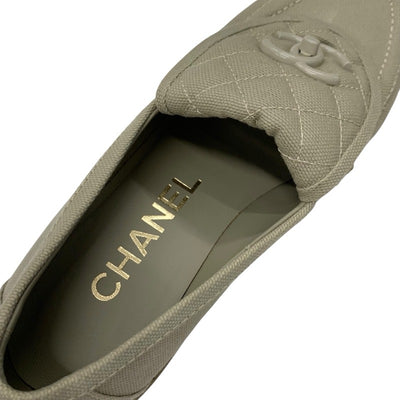 シャネル CHANEL ローファー 革靴 靴 シューズ ファブリック ベージュ ココマーク ターンロック フラットシューズ