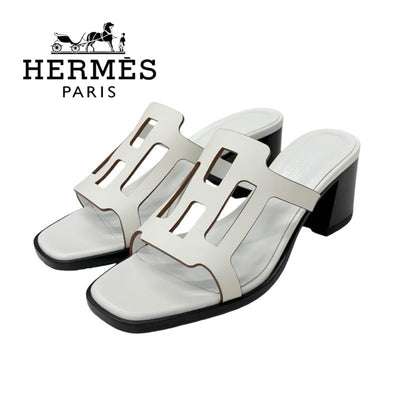 エルメス HERMES イジー サンダル 靴 シューズ レザー ホワイト ミュール