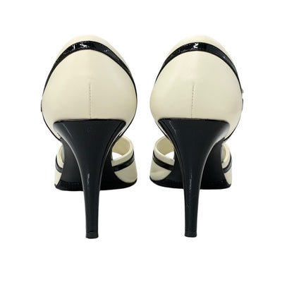 シャネル CHANEL パンプス 靴 シューズ レザー ホワイト ブラック ココマーク ストラップ