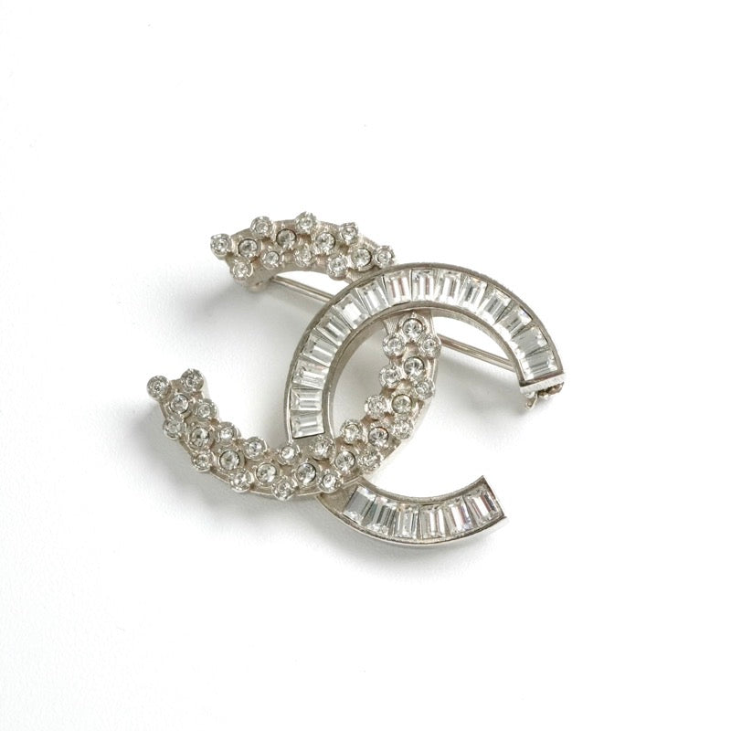 シャネル CHANEL ブローチ コサージュ シルバー ココマーク ラインストーン
