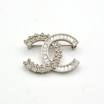 シャネル CHANEL ブローチ コサージュ シルバー ココマーク ラインストーン