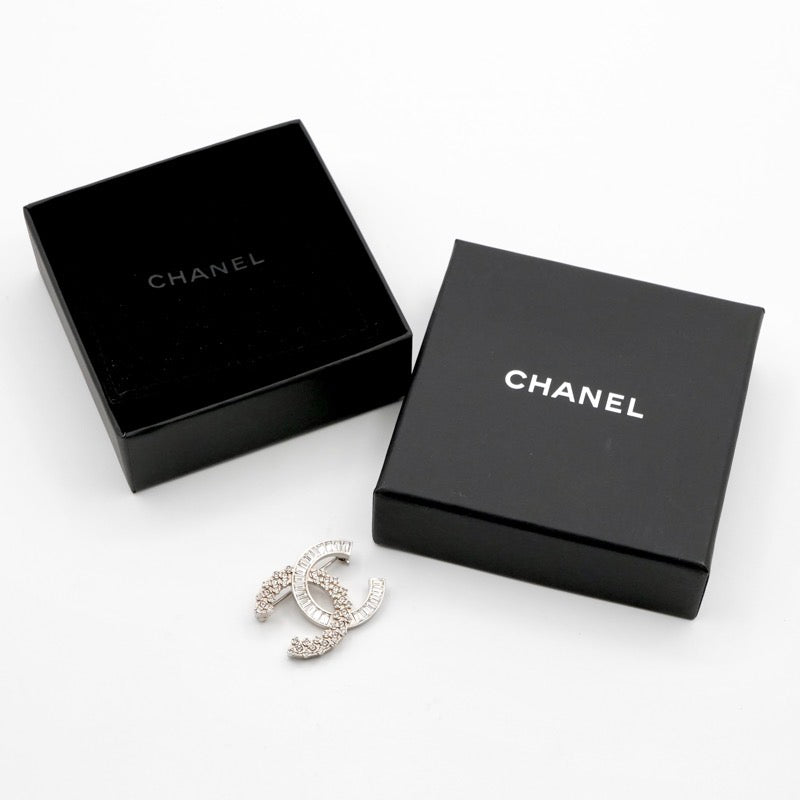シャネル CHANEL ブローチ コサージュ シルバー ココマーク ラインストーン