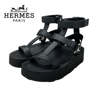 エルメス HERMES エニド サンダル 靴 シューズ レザー ブラック 黒 ベルクロ ストラップ スポーツサンダル
