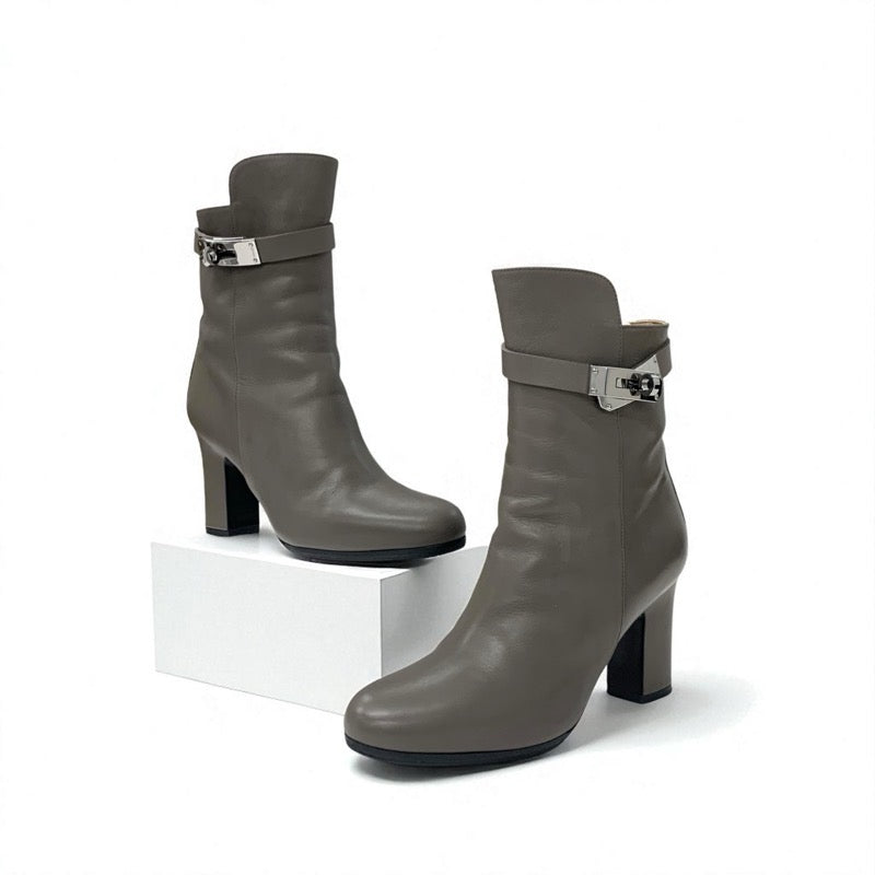 エルメス HERMES ジュウーズ ブーツ ショートブーツ 靴 シューズ レザー グレージュ シルバー ケリー金具