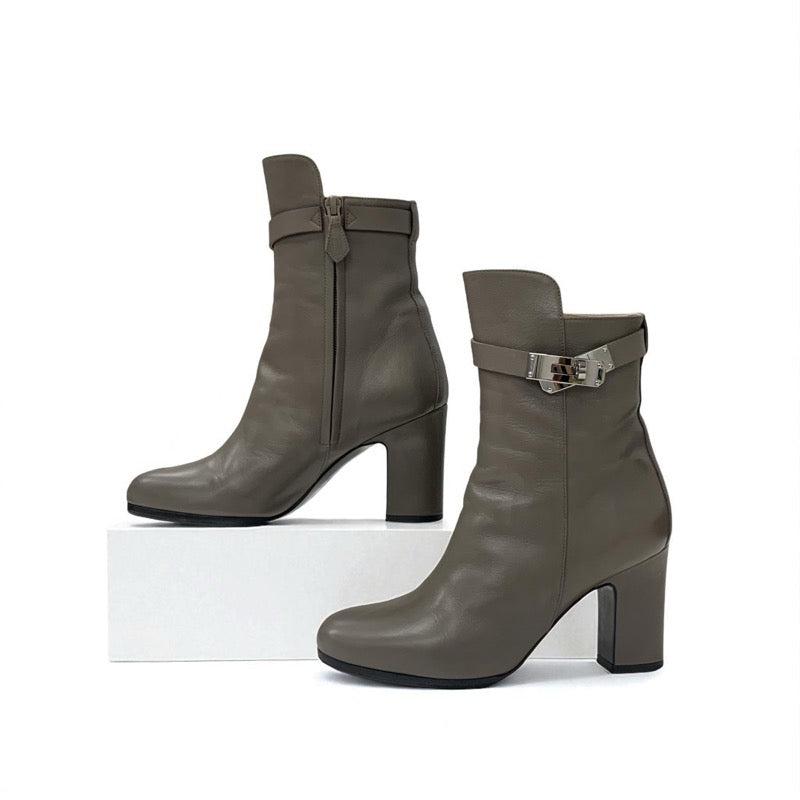 エルメス HERMES ジュウーズ ブーツ ショートブーツ 靴 シューズ レザー グレージュ シルバー ケリー金具