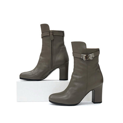 エルメス HERMES ジュウーズ ブーツ ショートブーツ 靴 シューズ レザー グレージュ シルバー ケリー金具