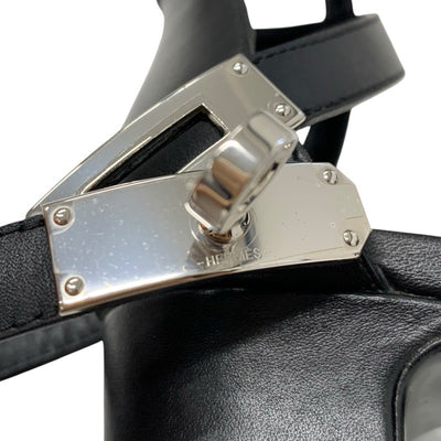 エルメス HERMES マネージュ サンダル 靴 シューズ レザー ブラック 黒 シルバー ケリー金具 ストラップ