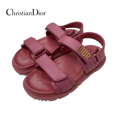 クリスチャンディオール CHRISTIAN DIOR DIORACT サンダル 靴 シューズ レザー ピンク ゴールド 未使用 ベルクロストラップ ロゴ