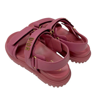 クリスチャンディオール CHRISTIAN DIOR DIORACT サンダル 靴 シューズ レザー ピンク ゴールド 未使用 ベルクロストラップ ロゴ